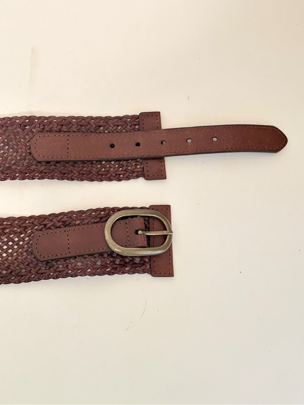 Ann Taylor Loft Dark Brown Woven Leather Elasticized Back Panel Wide Belt - Picture 3 of 12